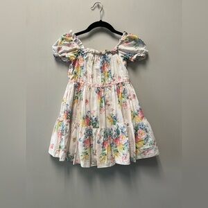 Janie and Jack Petal Pink Floral Puff Sleeve Ruffle Dress—3T